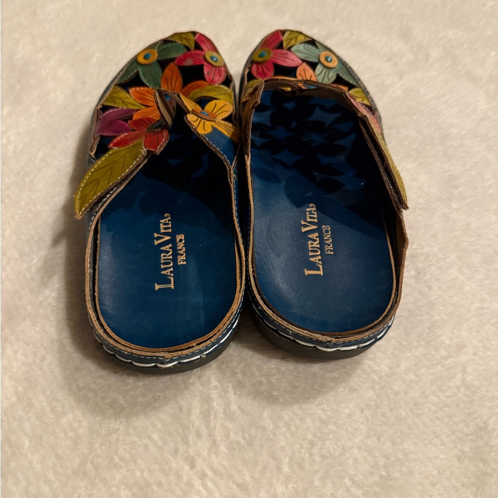 Laura Vita Floral slip on France Style Leather Fashionable Mule Shoes Size 41 - Picture 4 of 6